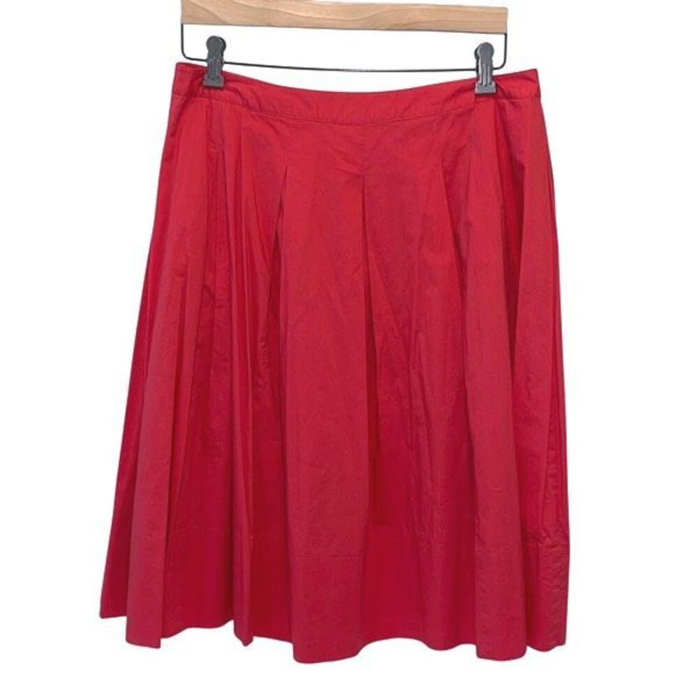 Talbots Pleated A-Line‎ Skirt Cotton Pockets Coral Red Size 10